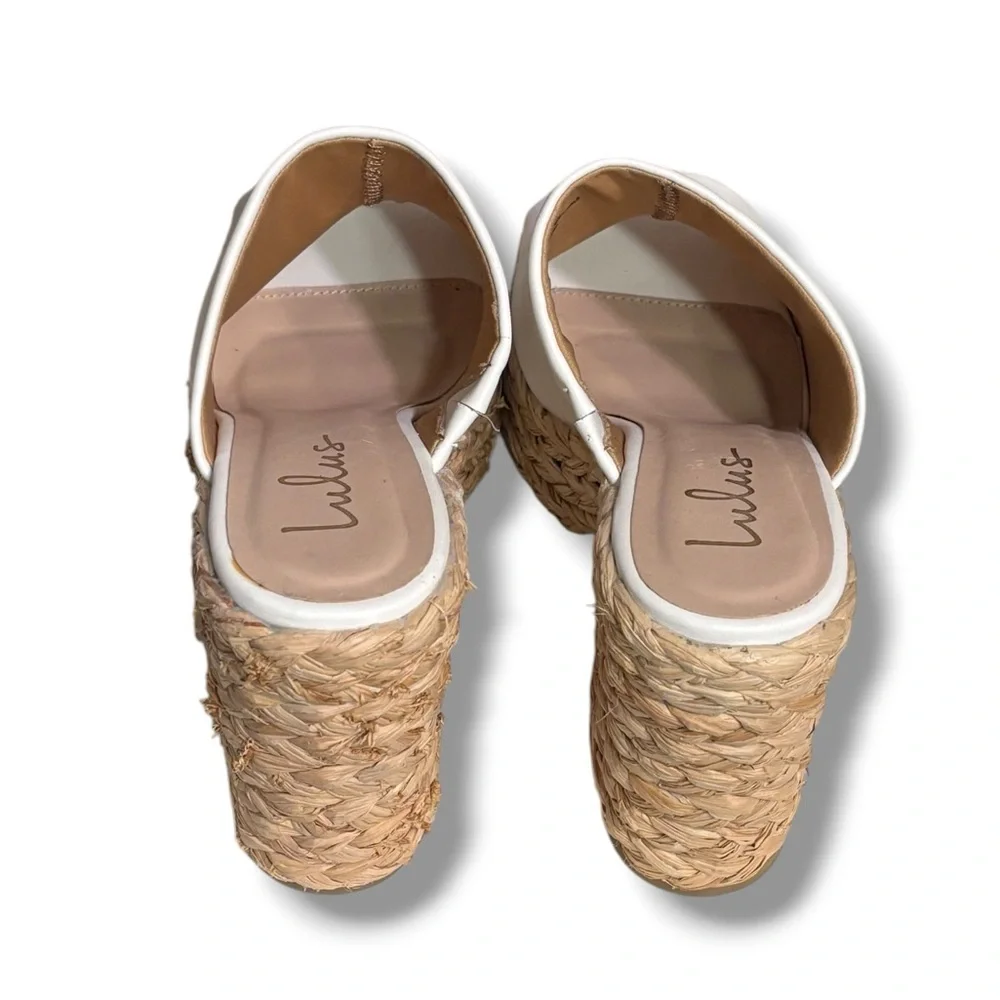 LULUS Ervyn White Raffia Platform Slide Sandals